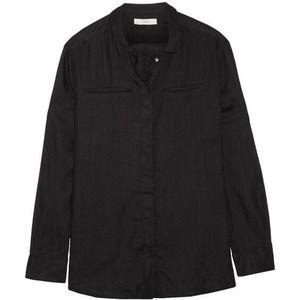 IRO Darcy Wool Gauze Shirt Button Down Black Long Sleeve Roll Up Sleeve …